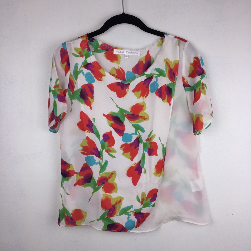 Ulla Johnson White Floral 100% Silk Blouse